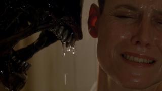 Ripley (Sigourney Weaver) comes face to face with an alien in Alien 3 